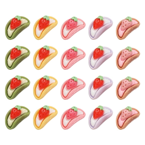 Uxcell Dollhouse Miniature Food, Cute Mixed Strawberry Banana Split Figures Toys Mini Resin Foods for Pretend Play Kitchen Cooking Game & Doll House Decor (Mixing Colors, 20pcs)