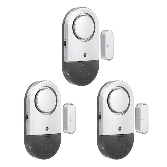 Uxcell Door Alarm Sensor, 3 Pack 125dB Door Window Open Alarm Sensor, Black Silver Tone