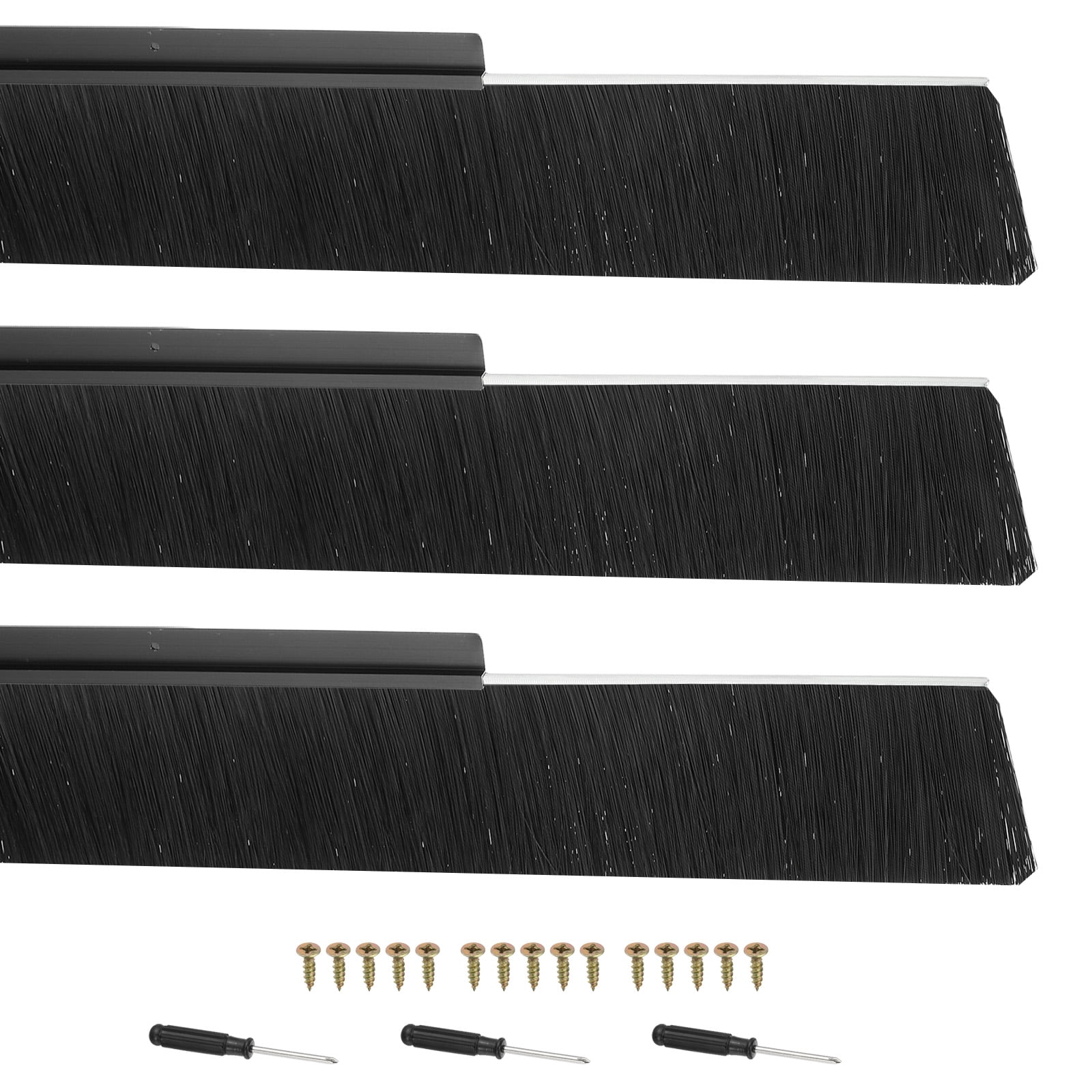 Uxcell Door Brush Sweeps, H-shape Aluminum Alloy Holder Door Sweep for Bottom of Door Seal Garage Black 4.72" x 39.37"