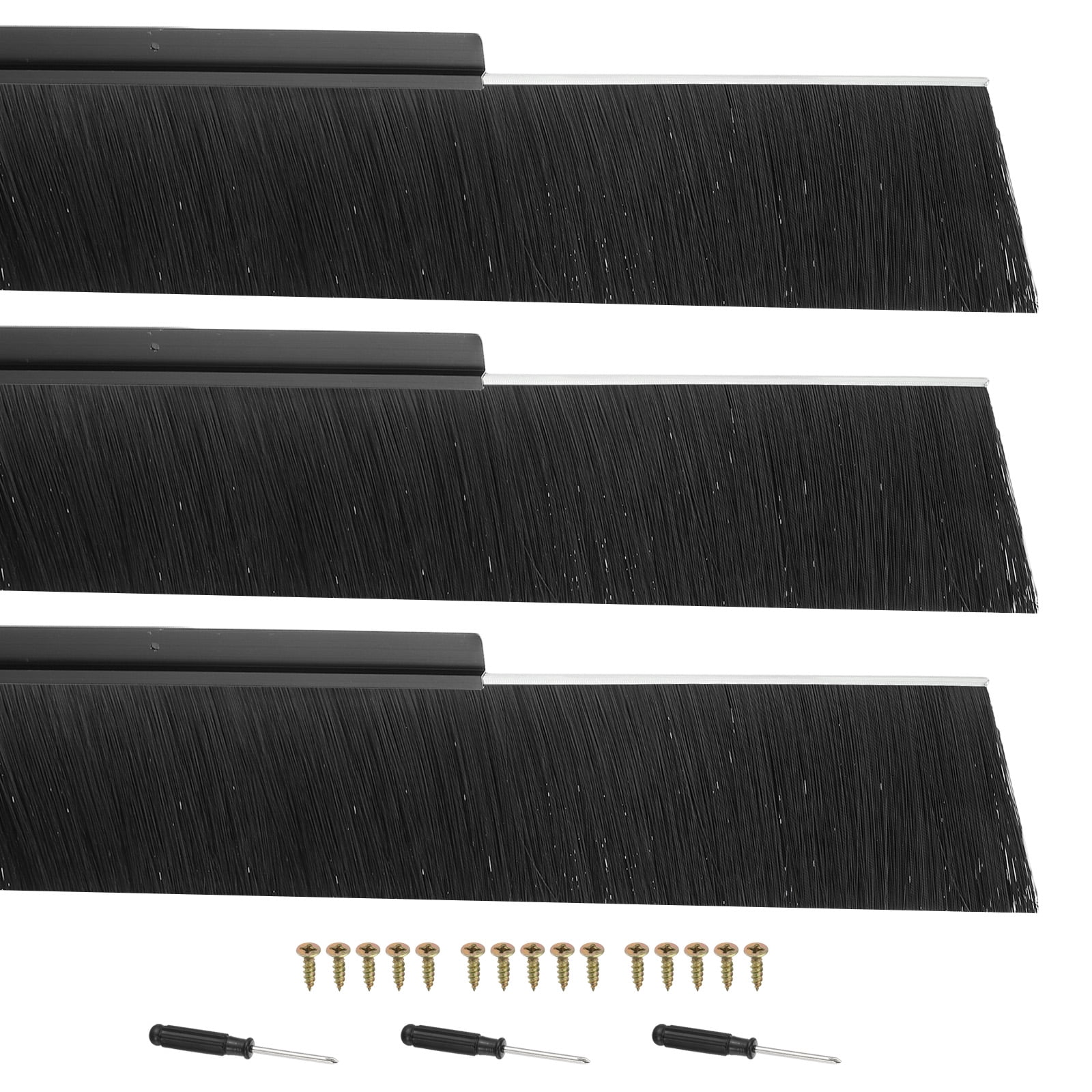 Uxcell Door Brush Sweeps, H-shape Aluminum Alloy Holder Door Sweep for Bottom of Door Seal Garage Black 5.91" x 39.37"