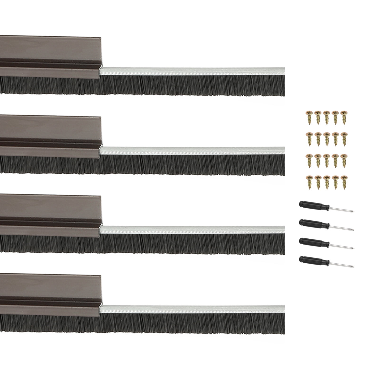 Uxcell Door Brush Sweeps H-shape Aluminum Alloy Holder Door Sweep for Bottom of Door Seal Garage Brown 0.39" x 39.37"