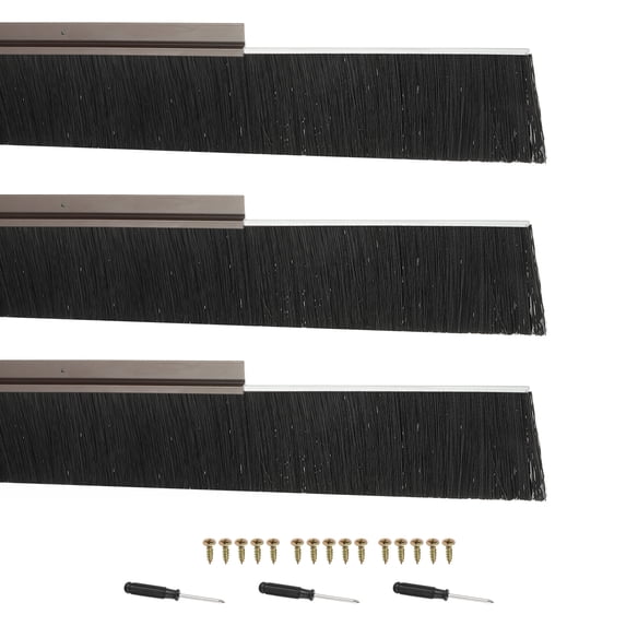 Uxcell Door Brush Sweeps, H-shape Aluminum Alloy Holder Door Sweep for Bottom of Door Seal Garage Brown 3.94" x 39.37"