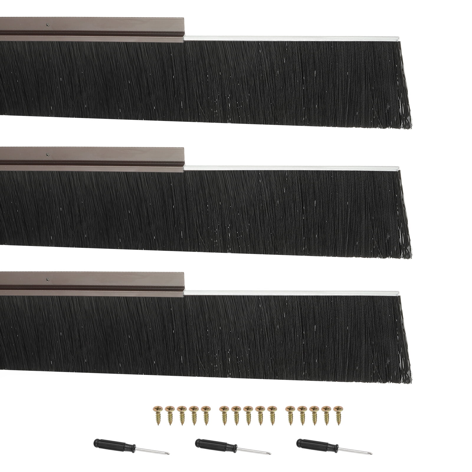 Uxcell Door Brush Sweeps, H-shape Aluminum Alloy Holder Door Sweep for Bottom of Door Seal Garage Brown 4.72" x 39.37"