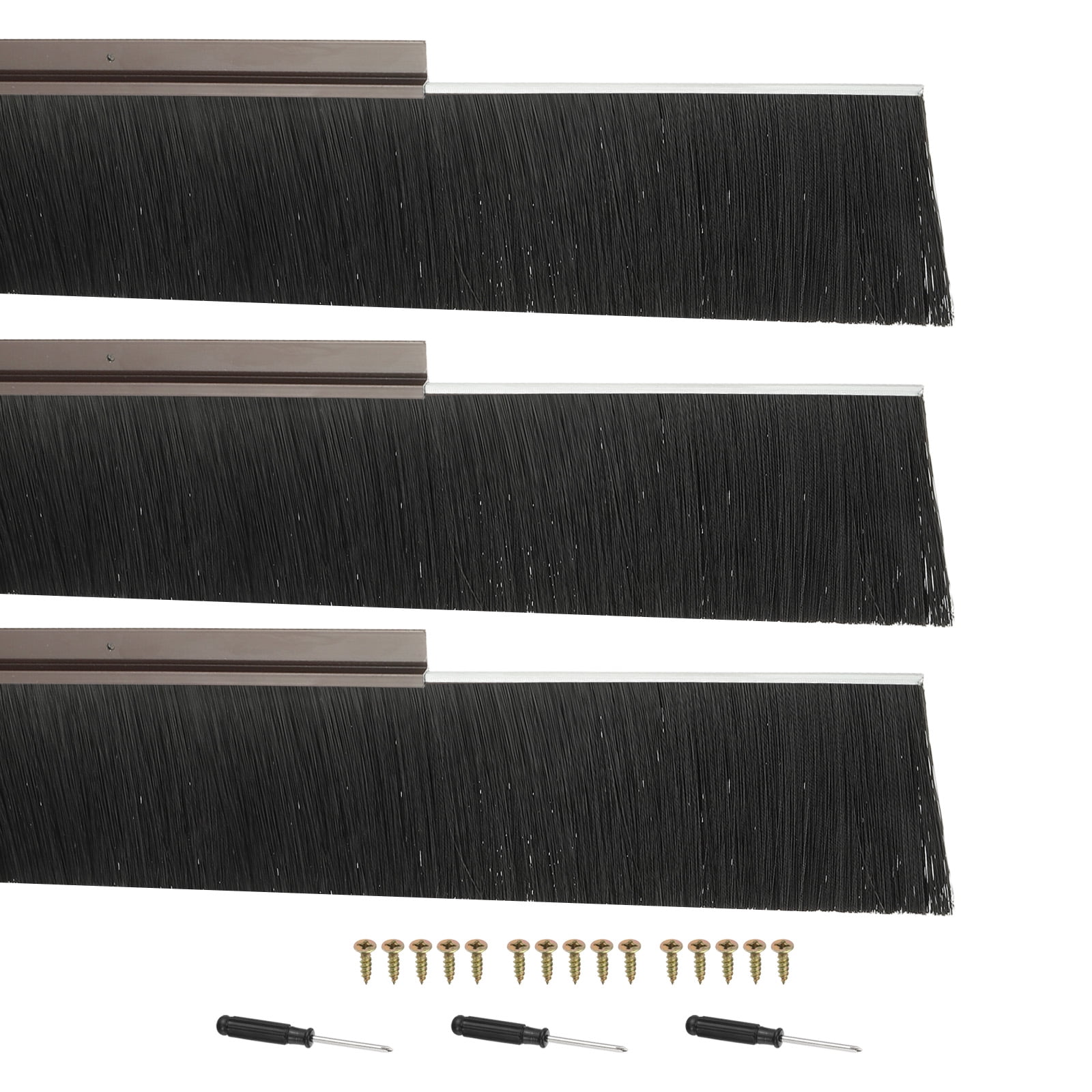 Uxcell Door Brush Sweeps, H-shape Aluminum Alloy Holder Door Sweep for Bottom of Door Seal Garage Brown 5.91" x 39.37"