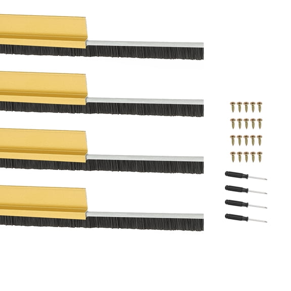 Uxcell Door Brush Sweeps H-shape Aluminum Alloy Holder Door Sweep for Bottom of Door Seal Garage Gold 0.39" x 39.37"