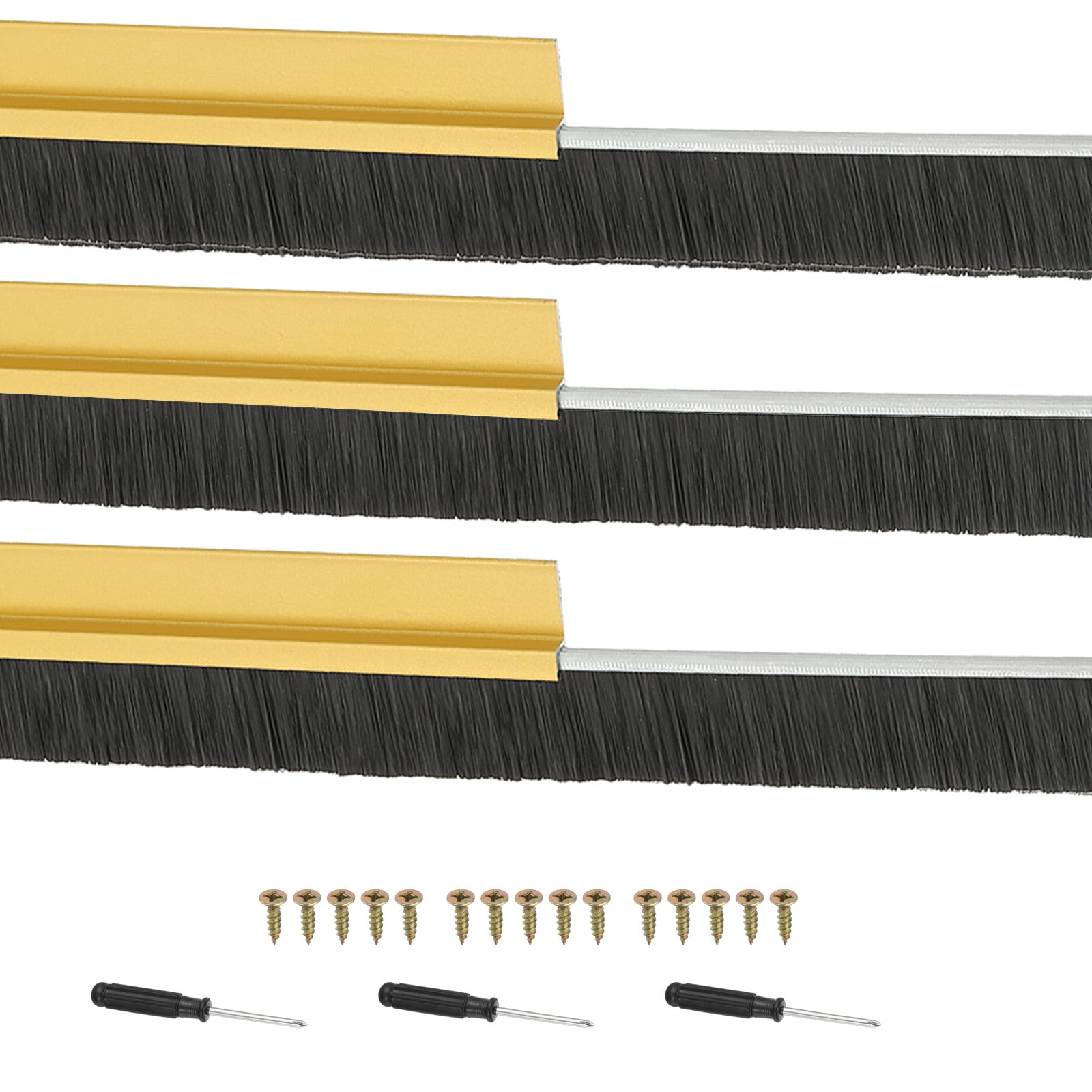 Uxcell Door Brush Sweeps, H-shape Aluminum Alloy Holder Door Sweep for Bottom of Door Seal Garage Gold 1.18" x 39.37"