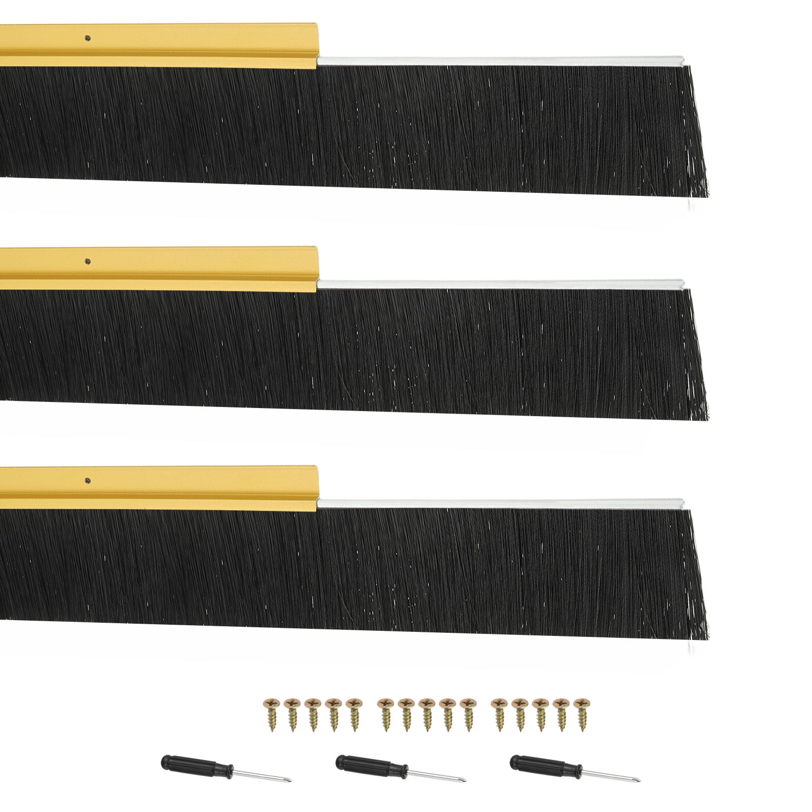 Uxcell Door Brush Sweeps, H-shape Aluminum Alloy Holder Door Sweep for Bottom of Door Seal Garage Gold 3.94" x 39.37"