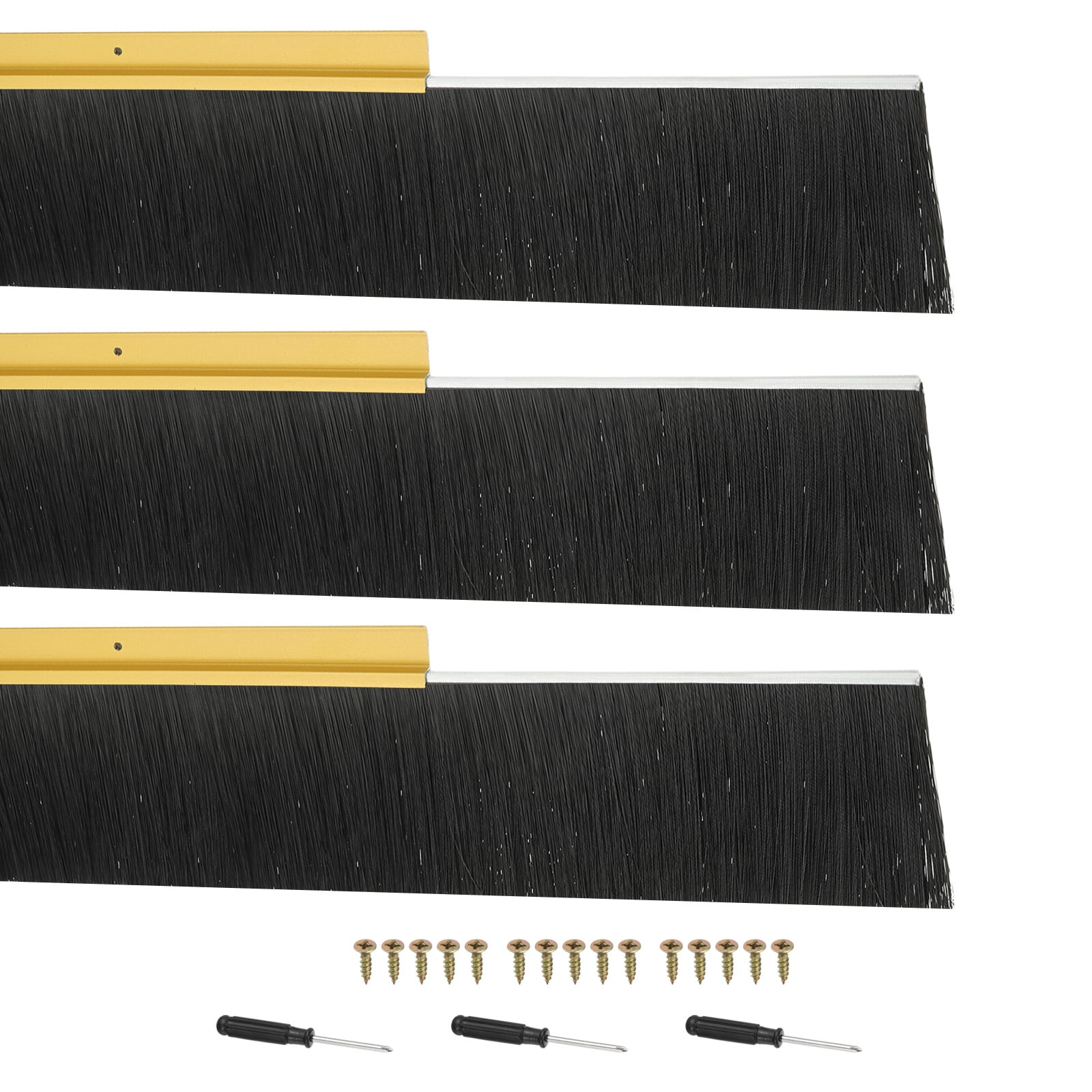 Uxcell Door Brush Sweeps, H-shape Aluminum Alloy Holder Door Sweep for Bottom of Door Seal Garage Gold 5.91" x 39.37"