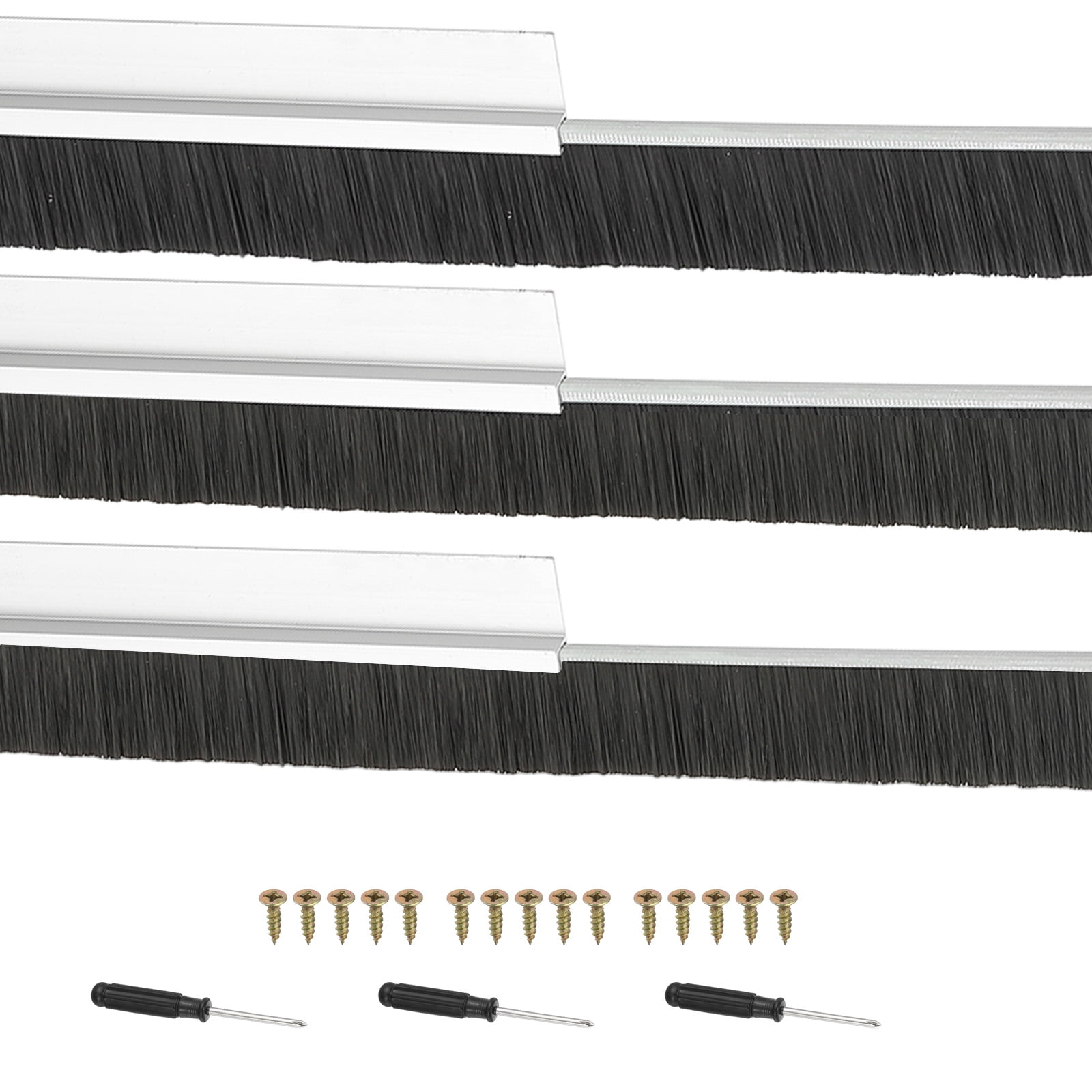Uxcell Door Brush Sweeps, H-shape Aluminum Alloy Holder Door Sweep for Bottom of Door Seal Garage Silver 0.39" x 39.37"