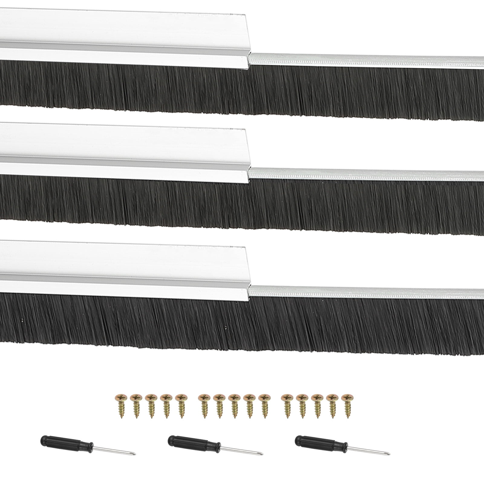 Uxcell Door Brush Sweeps, H-shape Aluminum Alloy Holder Door Sweep for Bottom of Door Seal Garage Silver 0.59" x 39.37"