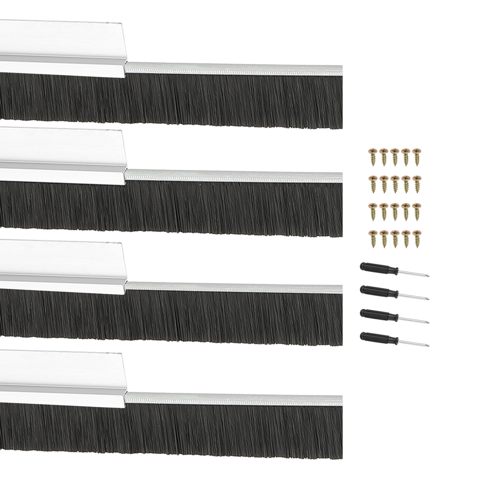 Uxcell Door Brush Sweeps H-shape Aluminum Alloy Holder Door Sweep for Bottom of Door Seal Garage Silver 0.79" x 39.37"