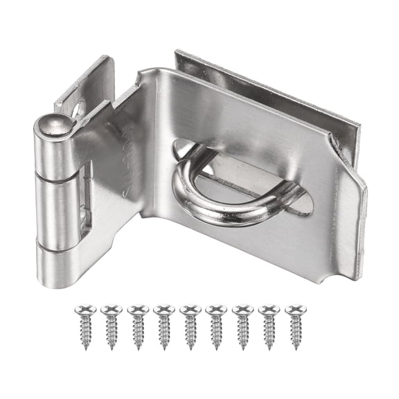 Uxcell Door Hasp Latch (3 Inch, Silver) (1 Pcs), Stainless Steel 90 Degree Padlock Hasp Safety Angle Locking Latch with Screws, Suit For- Cabinet/Garden/Yard/Shed/Closet