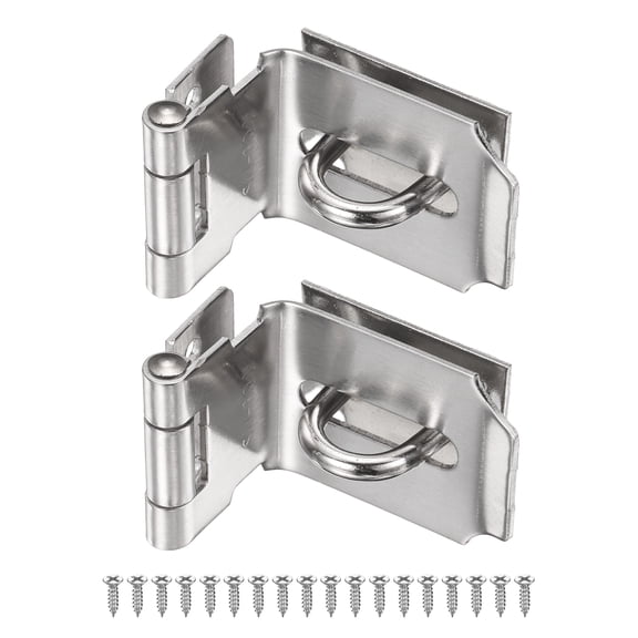 Uxcell Door Hasp Latch (3 Inch, Silver) (2 Pcs), Stainless Steel 90 Degree Padlock Hasp Safety Angle Locking Latch with Screws, Suit For- Cabinet/Garden/Yard/Shed/Closet
