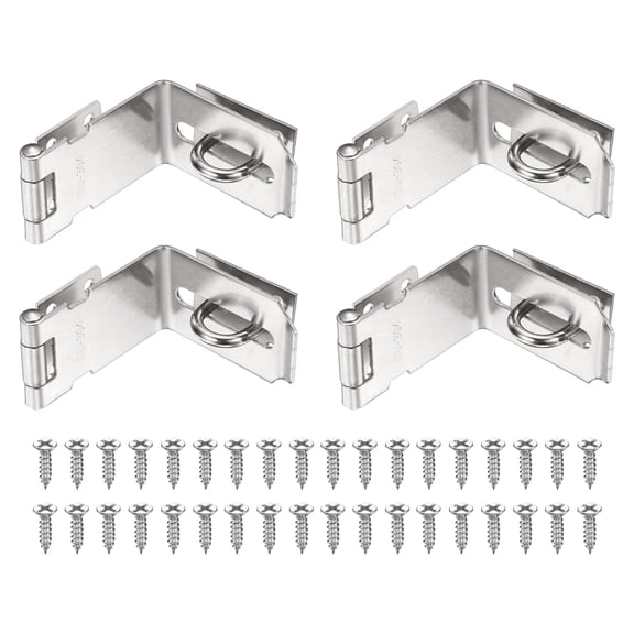 Uxcell Door Hasp Latch (5 Inch, Silver) (4 Pcs), Stainless Steel 90 Degree Padlock Hasp Safety Angle Locking Latch with Screws, Suit For- Cabinet/Garden/Yard/Shed/Closet