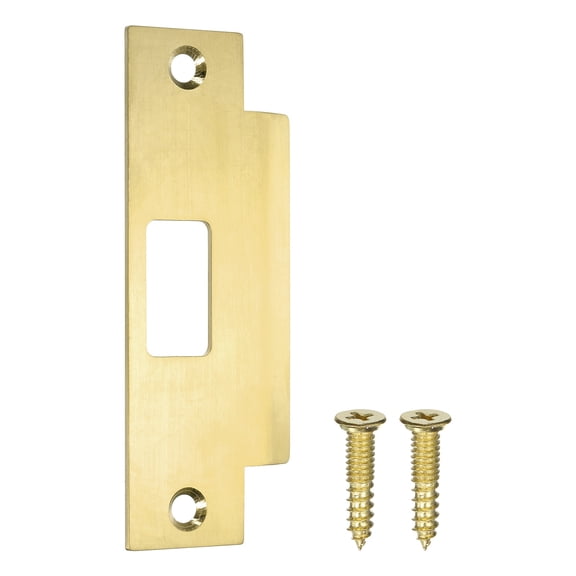 Uxcell Door Latch Strike Plate, 4-7/8" x 1-1/4" Stainless Steel Deadbolt Strike Plate for Door Frame Reinforcement, Gold