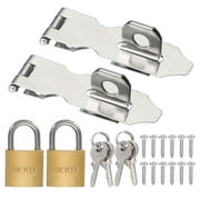 Uxcell Door Lock Hasp Latch Stainless Steel Safety Hasp Lock Clasp Hinge Packlock with Screw Key Silver Gold 2.24"