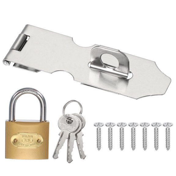 Uxcell Door Lock Hasp Latch, Stainless Steel Safety Hasp Lock Clasp Hinge Packlock with Screws Silver/Gold 3.9"