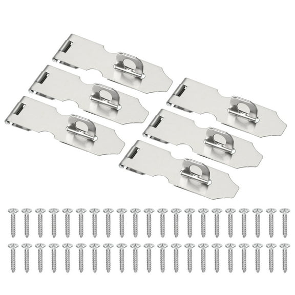 Uxcell Door Lock Hasp Latch 3.9 Inch, Stainless Steel Safety Hasp Lock Clasp Hinge with Screws,Silver 6 Pcs