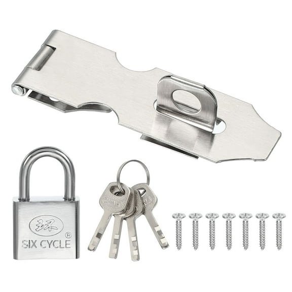 Uxcell Door Lock Hasp Latch, Stainless Steel Safety Hasp Lock Clasp Hinge Packlock with Screws Silver/Silver 3"