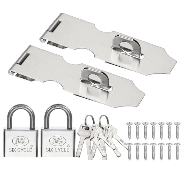 Uxcell Door Lock Hasp Latch Stainless Steel Safety Hasp Lock Clasp Hinge Packlock with Screw Key Silver Silver 4.25"