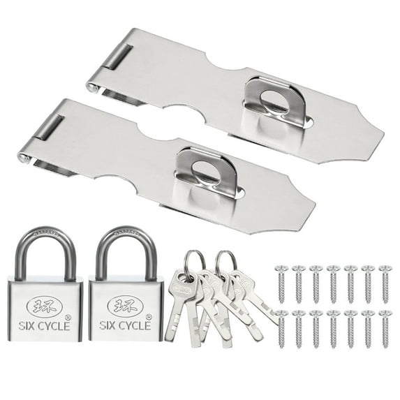 Uxcell Door Lock Hasp Latch, Stainless Steel Safety Hasp Lock Clasp Hinge Packlock with Screw/Key Silver/Silver 4.25"