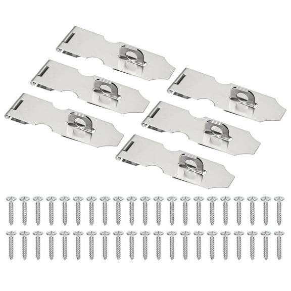 Uxcell Door Lock Hasp Latch 4.3 Inch, Stainless Steel Safety Hasp Lock Clasp Hinge with Screws,Silver 6 Pcs
