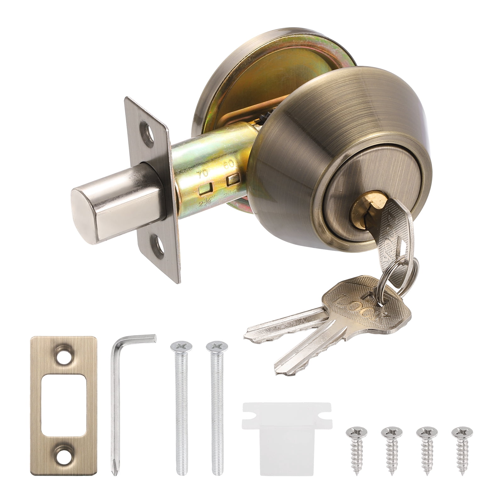 Uxcell Door Lock Set with Single Cylinder Deadbolt (2 Inch, Bronze) (1 Set), Round Ball Exterior and Interior Door Knobs, Suit for - Bedroom/Bathroom/Office, Keyed Alike