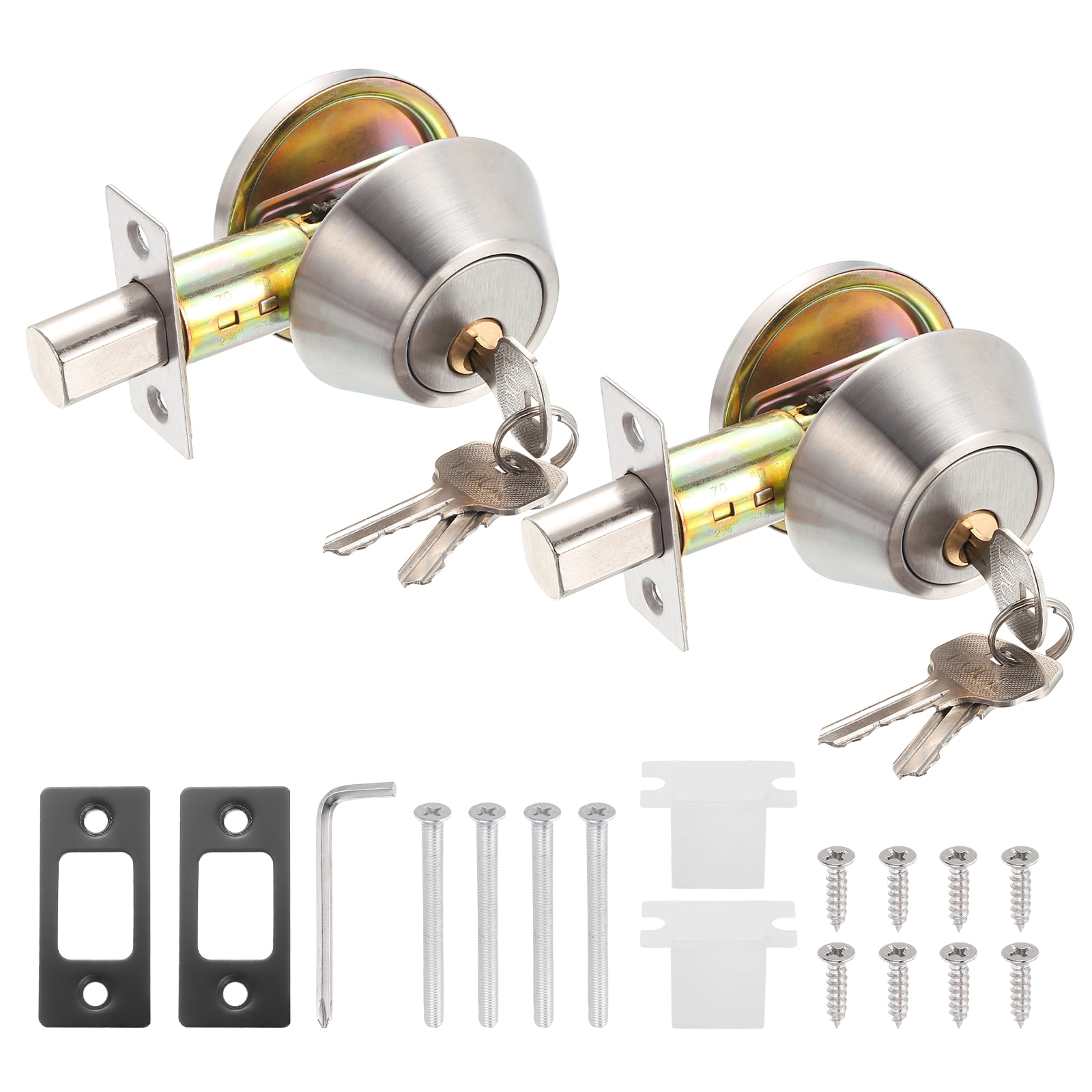 Uxcell Door Lock Set with Single Cylinder Deadbolt (2 Inch, Silver) (2 Set), Round Ball Exterior and Interior Door Knobs, Suit for - Bedroom/Bathroom/Office, Keyed Alike