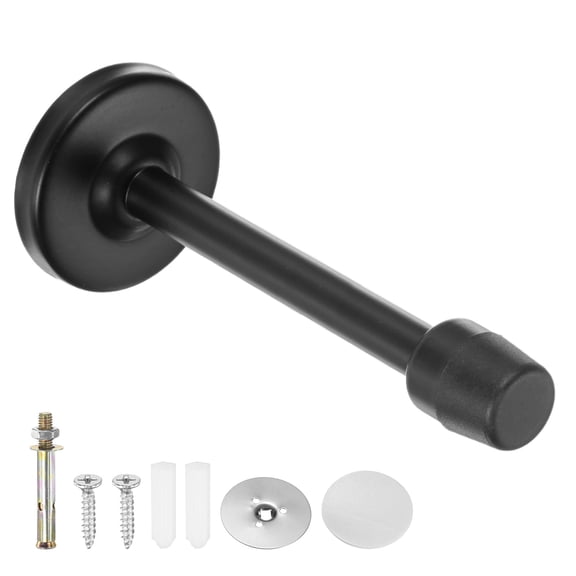 Uxcell Door Stoppers, 5 Inch Stainless Steel Wall Mounted Long Door Stops with Plastic Rubber Bumper [Black]