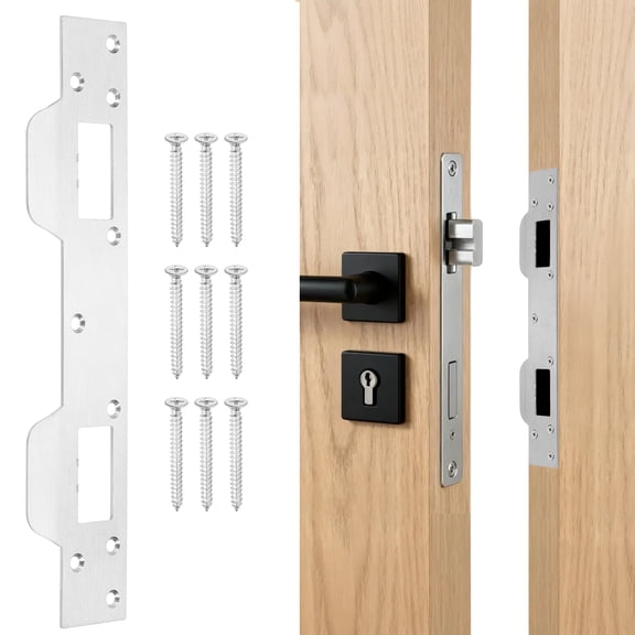 Uxcell Door Strike Plate, 11" x 2 5/16" Stainless Steel Security Latch Strike Deadbolt Plates Double Holes Door Backplate with Screws for Interior Doors Exterior Deadbolt (Silver)