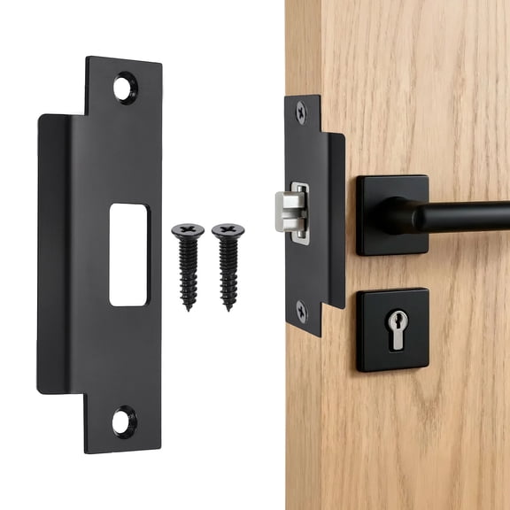 Uxcell Door Strike Plate, 4 27/32" x 1 7/8" Security Latch Strike Deadbolt Plates Door Backplate with Screws for Interior Doors Exterior Deadbolt (Black)