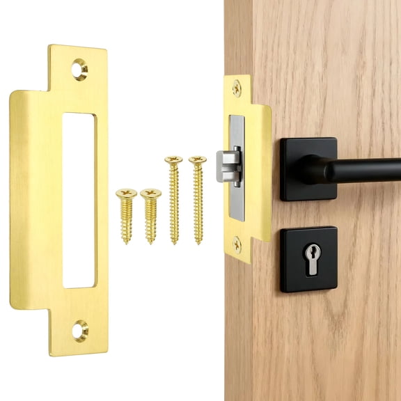 Uxcell Door Strike Plate, 4 7/8" x 2" Security Latch Strike Deadbolt Plates Door Backplate with Screws for Interior Doors Exterior Deadbolt (Gold)