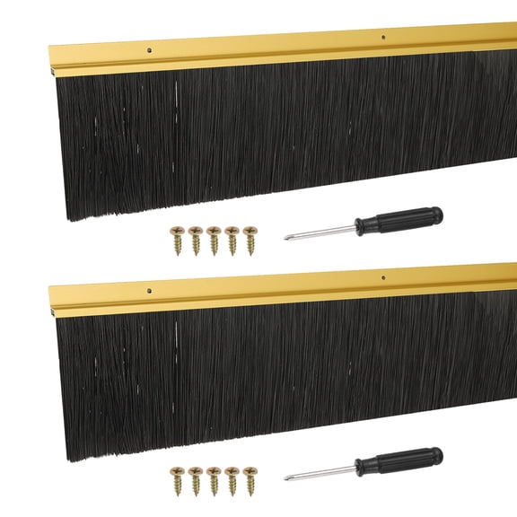 Uxcell Door Sweep Aluminum Alloy Brush Sweeps, Black PP Brush Fit for Gaps of Door Bottom - H-Shape Holder Gold 2 Inch