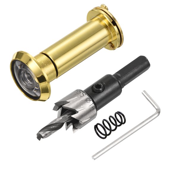 Uxcell Door Viewer Peephole Copper Privacy Door Viewer with Privacy Cover Fit Door with Drill Bit for Security 5/8",1-3/4" Gold