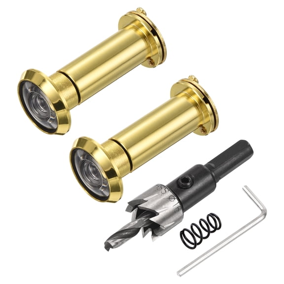 Uxcell Door Viewer Peephole Copper Privacy Door Viewer with Privacy Cover Fits Door with Drill Bit for Security Gold 5/8",1-3/4"