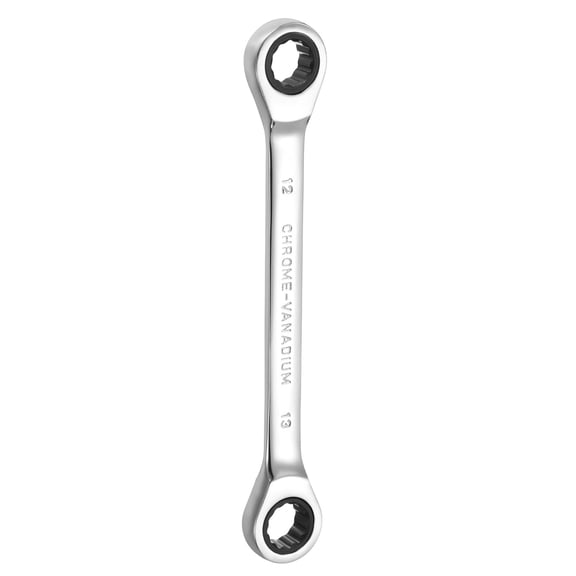 Uxcell Double Box End Ratcheting Wrench 12mm-13mm CR-V Steel Metric 12 Point Ratchet Wrench Mirror Chrome Plating Box End Spanner Tool