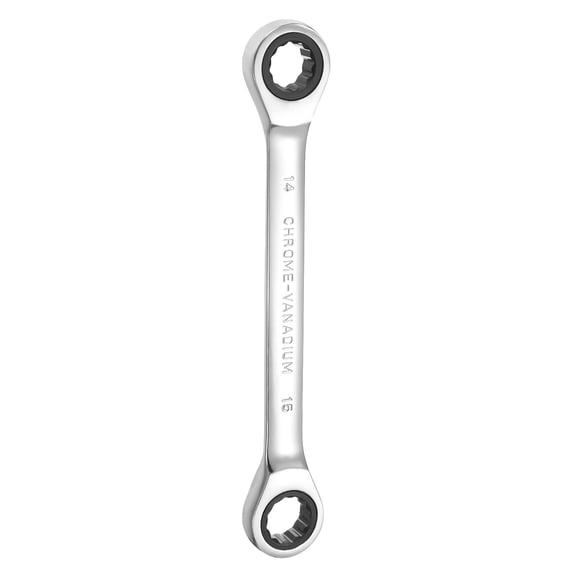 Uxcell Double Box End Ratcheting Wrench 14mm-15mm CR-V Steel Metric 12 Point Ratchet Wrench Mirror Chrome Plating Box End Spanner Tool