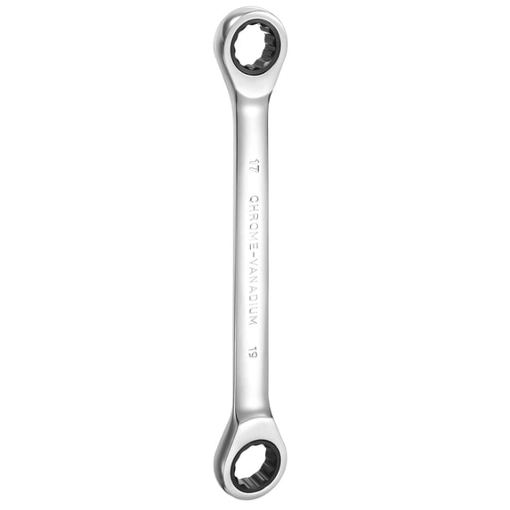 Uxcell Double Box End Ratcheting Wrench 17mm-19mm CR-V Steel Metric 12 Point Ratchet Wrench Mirror Chrome Plating Box End Spanner Tool