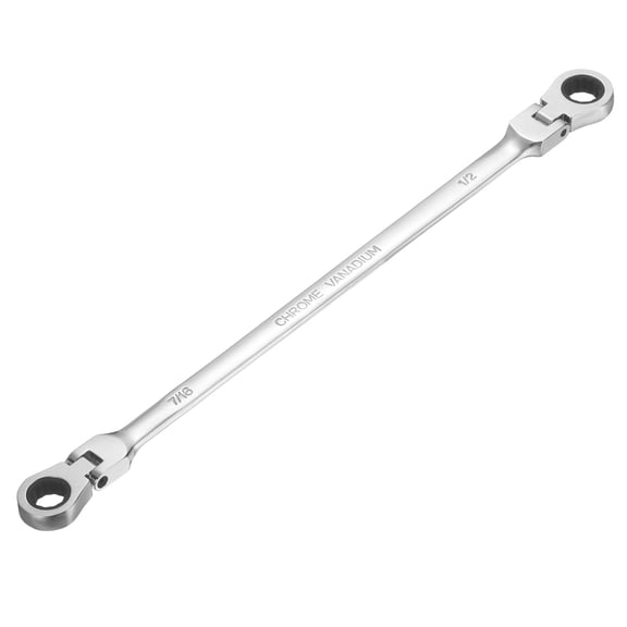 Uxcell Double Box End Wrench Extra Long Flex Head Metric 7/16" x 1/2" 72-Tooth 12-Point Ratcheting Double Box End Wrench 180 Degree Flex Head CR-V Steel for Garage Repair DIY, Silver