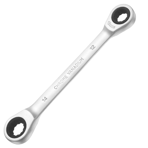 Uxcell Double Box End Wrench Metric 12-14mm 72-Tooth 12-Point Ratchet Gear Spanner Heat-Treated CR-V Ratcheting Spanner Tools for Garage Repair DIY, Matte Silver