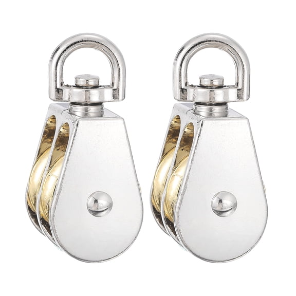 Uxcell Double Cable Pulley Wheel,(25mm / 1 inch Width, Silver)(2 PCS), Zinc Alloy Heavy Duty Wheel Swivel Rigging Lifting Fixed Pulley for Wire Rope Gym Equipment Clothesline