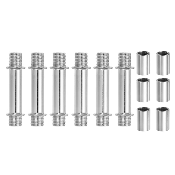 Uxcell Double End Lamp Extension Rod M10x50mm - 6 Set Straight Pipe Lamp Stems Rod Kit with Coupling Nuts Light Fixture Part in Iron Chrome for Table Light Chandeliers, Silver Tone