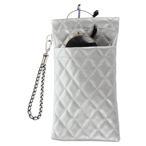 Uxcell Double Eyeglasses Case, Leather Soft Glasses Cases Portable Sunglasses Pouch Organizer, Silver Tone