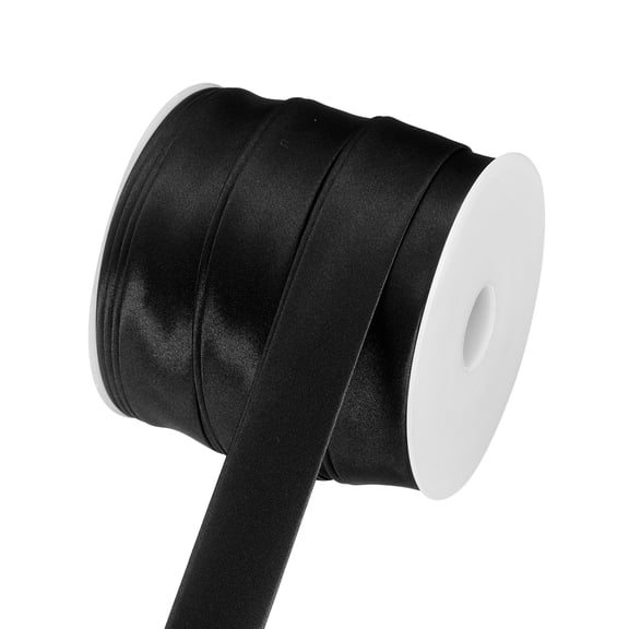 Uxcell Double Fold Bias Tape for Sewing, 1 Inch x 25 Yards Satin Bias Binding Tape Continuous Bulk for Quilting Binding Seaming Hemming Fabric Piping DIY Craft, Black