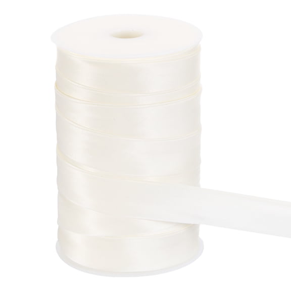 Uxcell Double Fold Bias Tape for Sewing, 1 Inch x 55 Yards Satin Bias Binding Tape Continuous Bulk for Quilting Binding Seaming Hemming Fabric Piping DIY Craft, Beige White