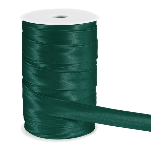 Uxcell Double Fold Bias Tape for Sewing, 1 Inch x 55 Yards Satin Bias Binding Tape Continuous Bulk for Quilting Binding Seaming Hemming Fabric Piping DIY Craft, Dark Green
