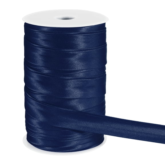 Uxcell Double Fold Bias Tape for Sewing, 1 Inch x 55 Yards Satin Bias Binding Tape Continuous Bulk for Quilting Binding Seaming Hemming Fabric Piping DIY Craft, Dark Navy Blue