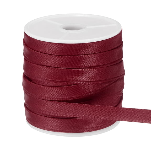 Uxcell Double Fold Bias Tape for Sewing 3/8 Inch x 25 Yards Satin Pre-fold Continuous Binding Tape for Seaming Quilting Hemming Binding DIY Crafts, Dark Red