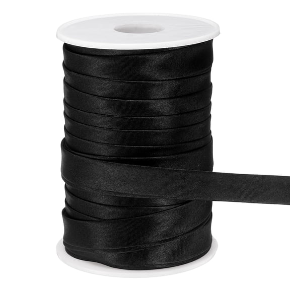 Uxcell Double Fold Bias Tape for Sewing 5/8 inch x 25 Yards Satin Pre-fold Continuous Binding Tape for Seaming Quilting Hemming Binding DIY Crafts, Black