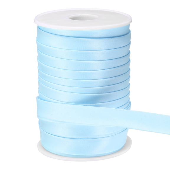 Uxcell Double Fold Bias Tape for Sewing 5/8 inch x 25 Yards Satin Pre-fold Continuous Binding Tape for Seaming Quilting Hemming Binding DIY Crafts, Light Blue
